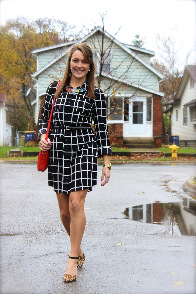 Grid Print Dress and Leopard Heels