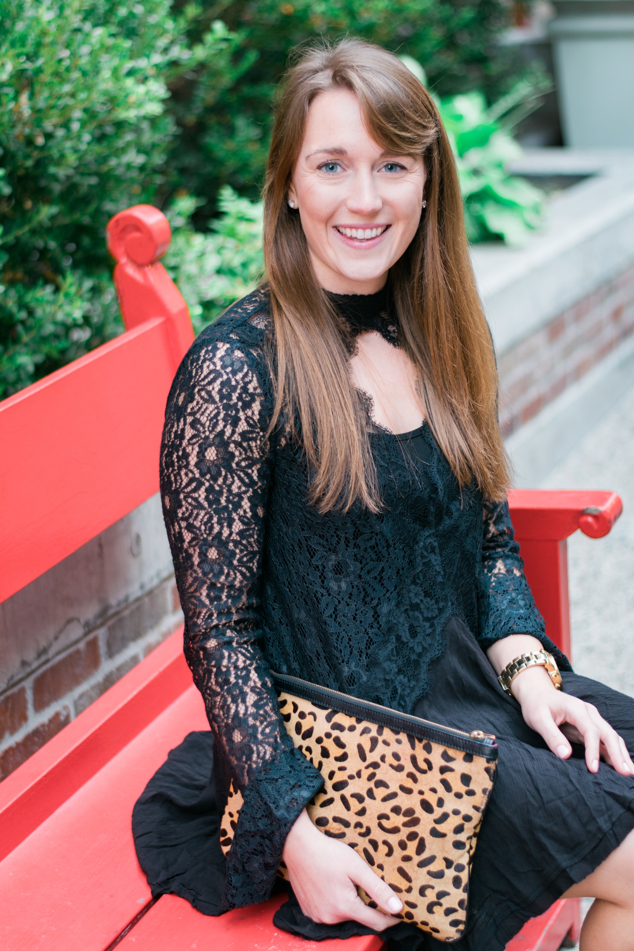 Free People Black Lace Cutout Tunic with Leopard Clutch and Old Navy Ankle Boots