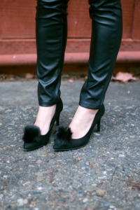 Faux Fur DIY pumps with BLANKNYC leather pants