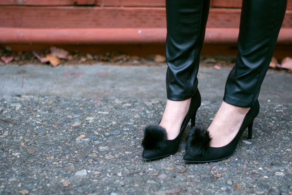 DIY Faux Fur Pumps with BLANKNYC leather pants