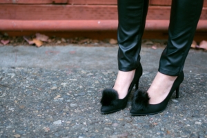 DIY Faux Fur Pumps with BLANKNYC leather pants