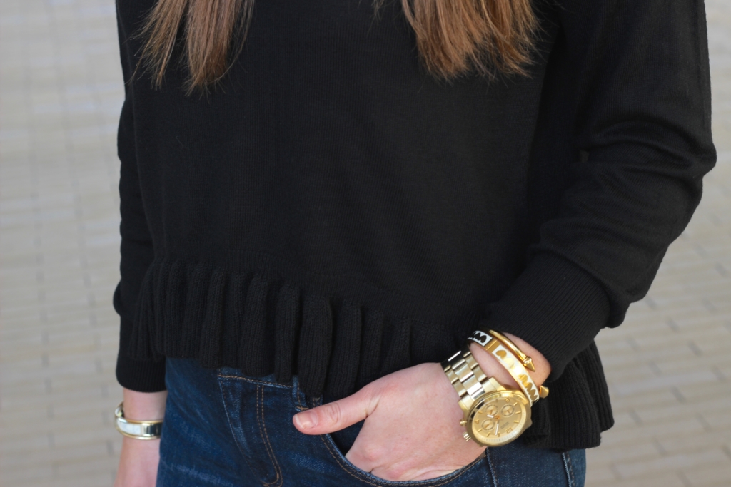 Black bp. Nordstrom Ruffle Hem sweater with Gold Watch