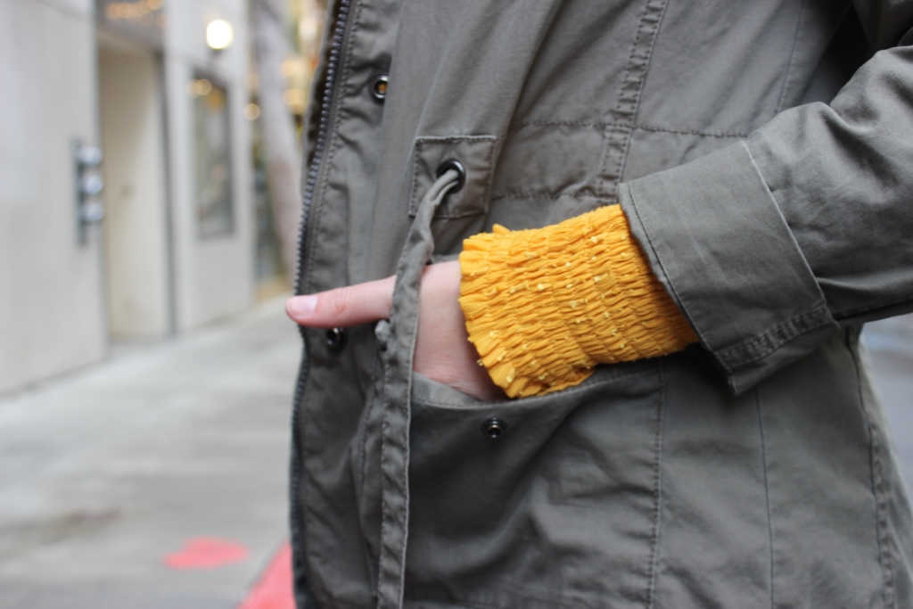 English factory mustard blouse with Gap Utility Jacket