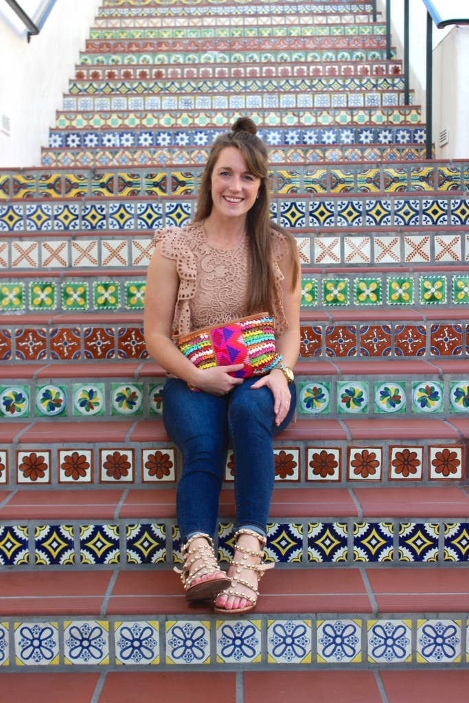 ShopBop lace top with Ann Taylor Jeans and Sam Edelman Eavan Sandal in Santa Barbara CA