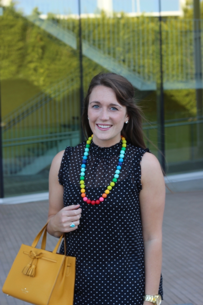 Who What Wear Polka Dot Top with Kate Spade Isobel and Rainbow Necklace