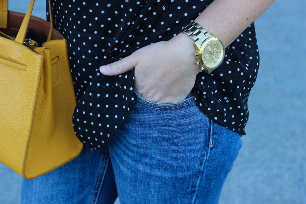 Old Navy Crop Flare jeans with Kate Spade Isobel and Who What Wear Polka Dot Top