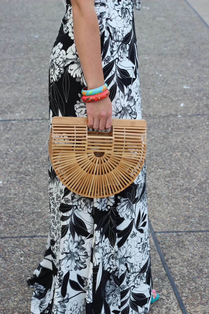 Black and White Floral Maxi Dress with Cult Gaia Ark Clutch, Nine West Heels and Sugarfix earrings