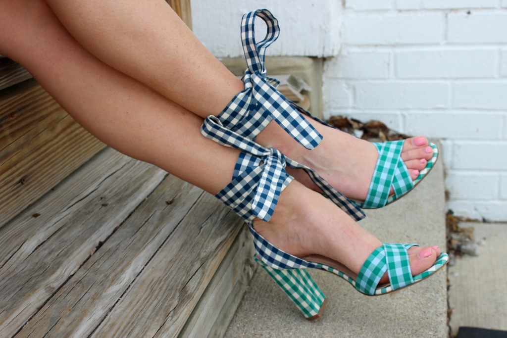 J.Crew Gingham Ankle Tie Heeled Sandals