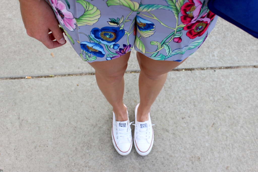 Ann Taylor Floral shorts with White Slip on Converse