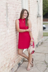 red sundress with zara embroidered city oval bag