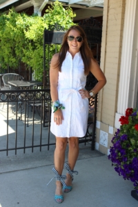 White shirtdress with J.Crew Gingham Heels