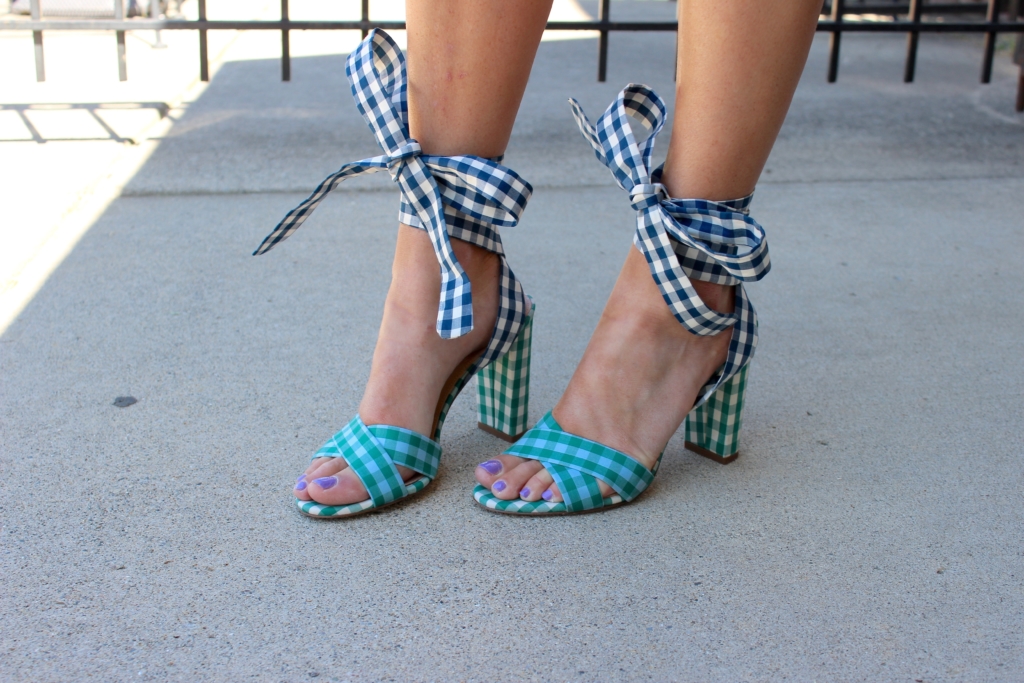 J.Crew Two Tone Gingham Heeled Sandals