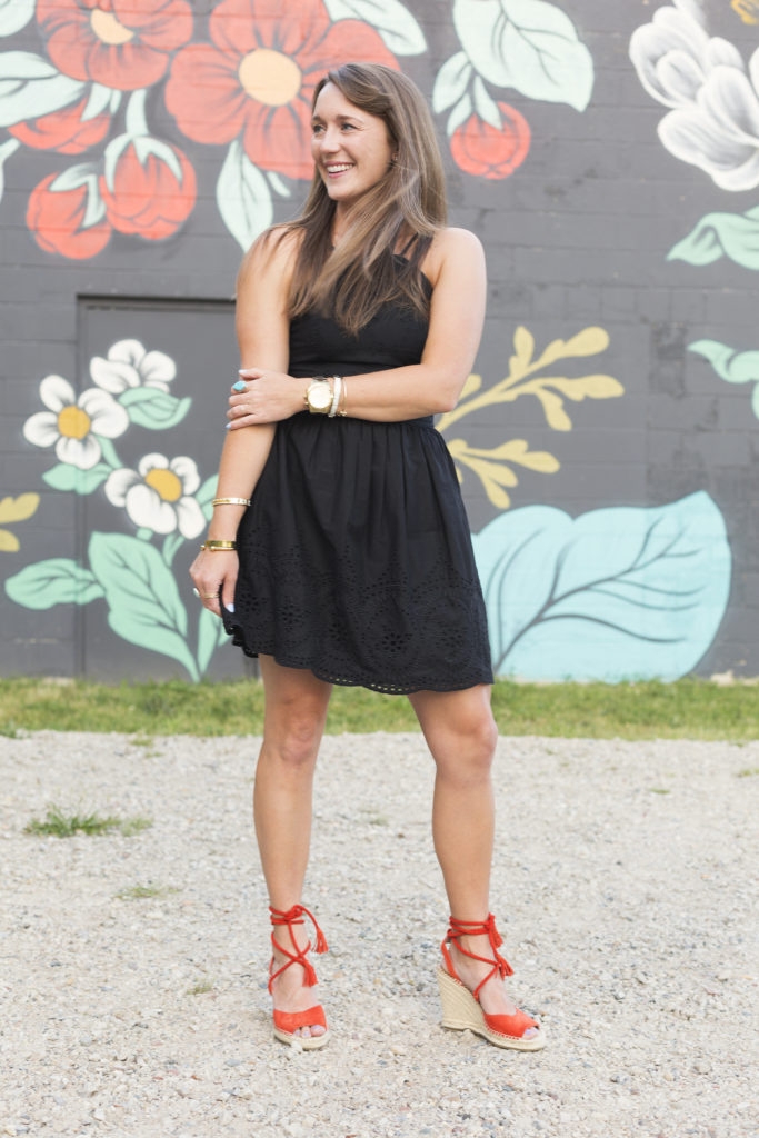 abercrombie black eyelet sundress with joie wedges