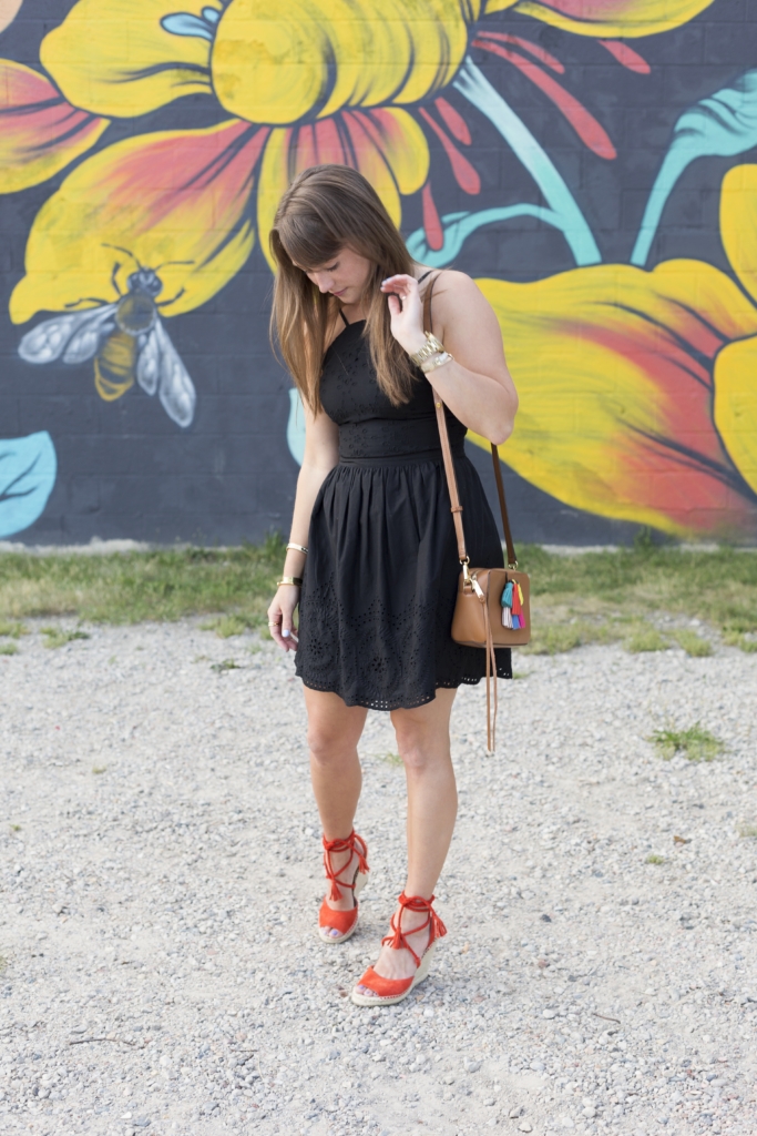 abercrombie black eyelet sundress with joie wedges