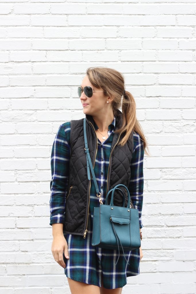 BB Dakota Plaid Flannel Shirtdress with Quilted Vest