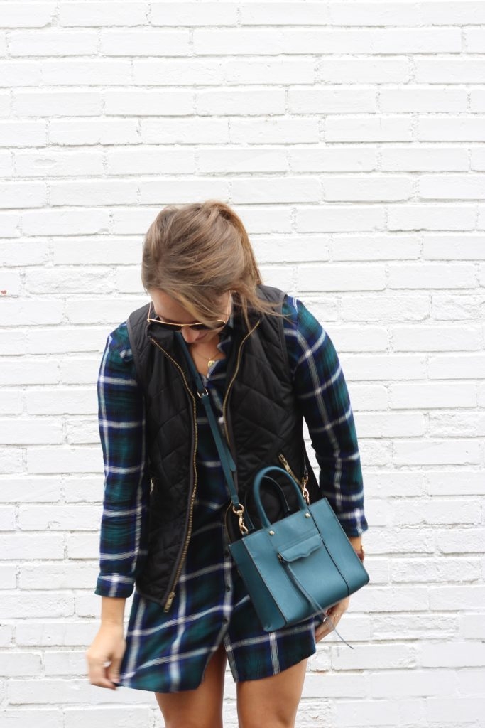 BB Dakota Plaid Flannel Shirtdress with Quilted Vest