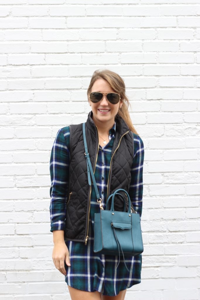 BB Dakota Plaid Flannel Shirtdress with Quilted Vest