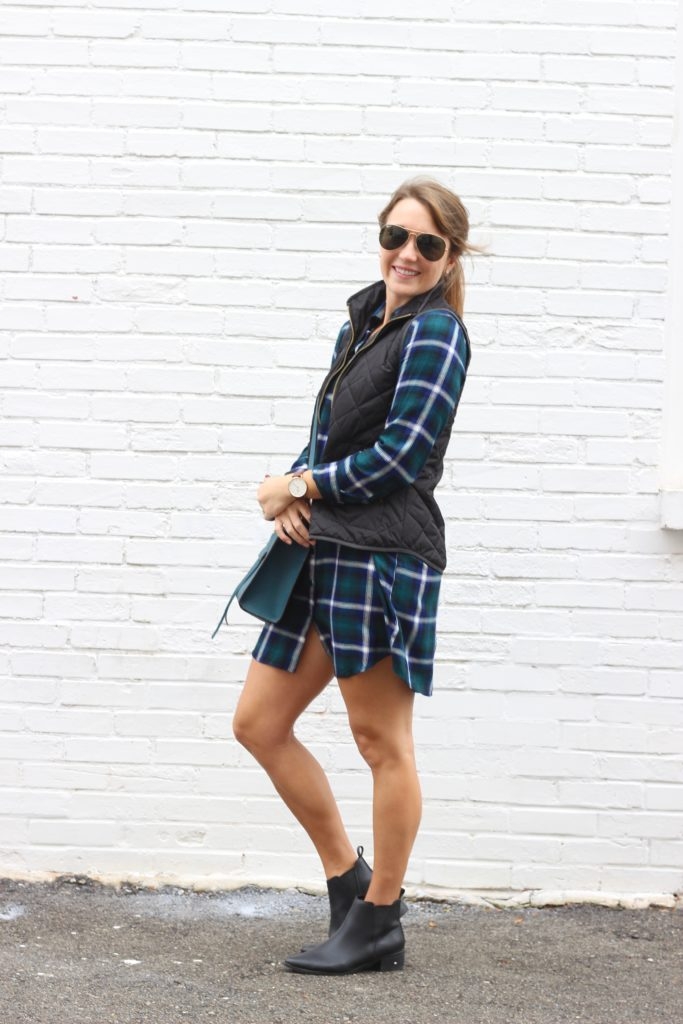 BB Dakota Plaid Flannel Shirtdress with Quilted Vest