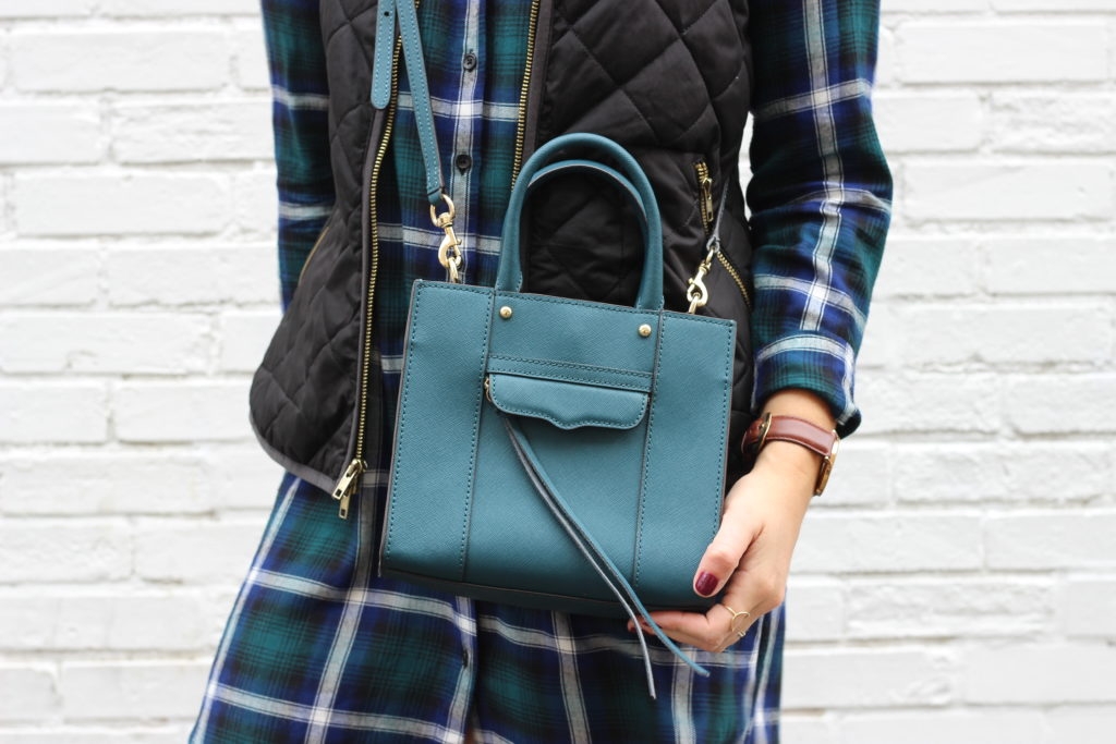 BB Dakota Plaid Flannel Dress with Quilted Vest and Rebecca Minkoff Crossbody