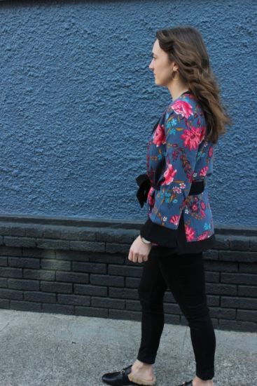 LOFT floral kimono with zebra tee and skinny jeans in San Francisco