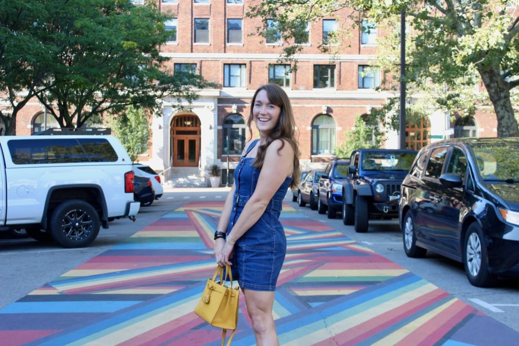 denim-bib-dress-in-rainbow-crosswalk-Grand-Rapids-MI