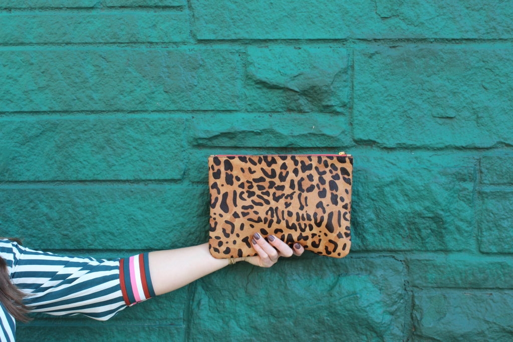 how not to deal with burnout with a Green striped Boden midi dress with leopard clutch on Cassidy Lou