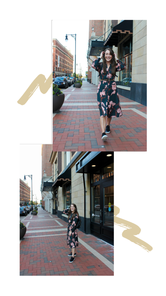 Subtle Print Mixing with Floral Dress and Leopard Belt