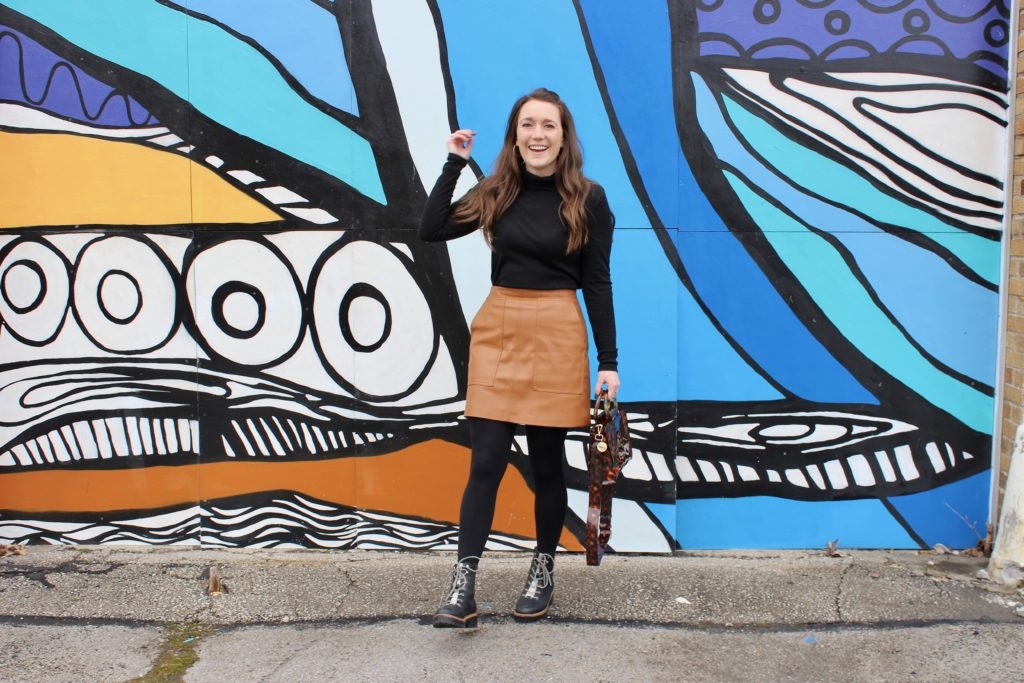 Black Turtleneck and Camel Skirt - Simple Winter Outfit on Cassidy Lou