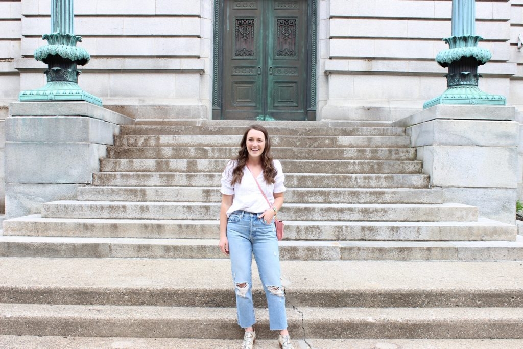 Edwin Sustainable Denim with Linen Blouse with madeline Mihaly 